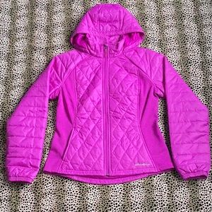 Eddie Bauer Hooded Jacket Quilted Woven knit Shells Color Cosmos